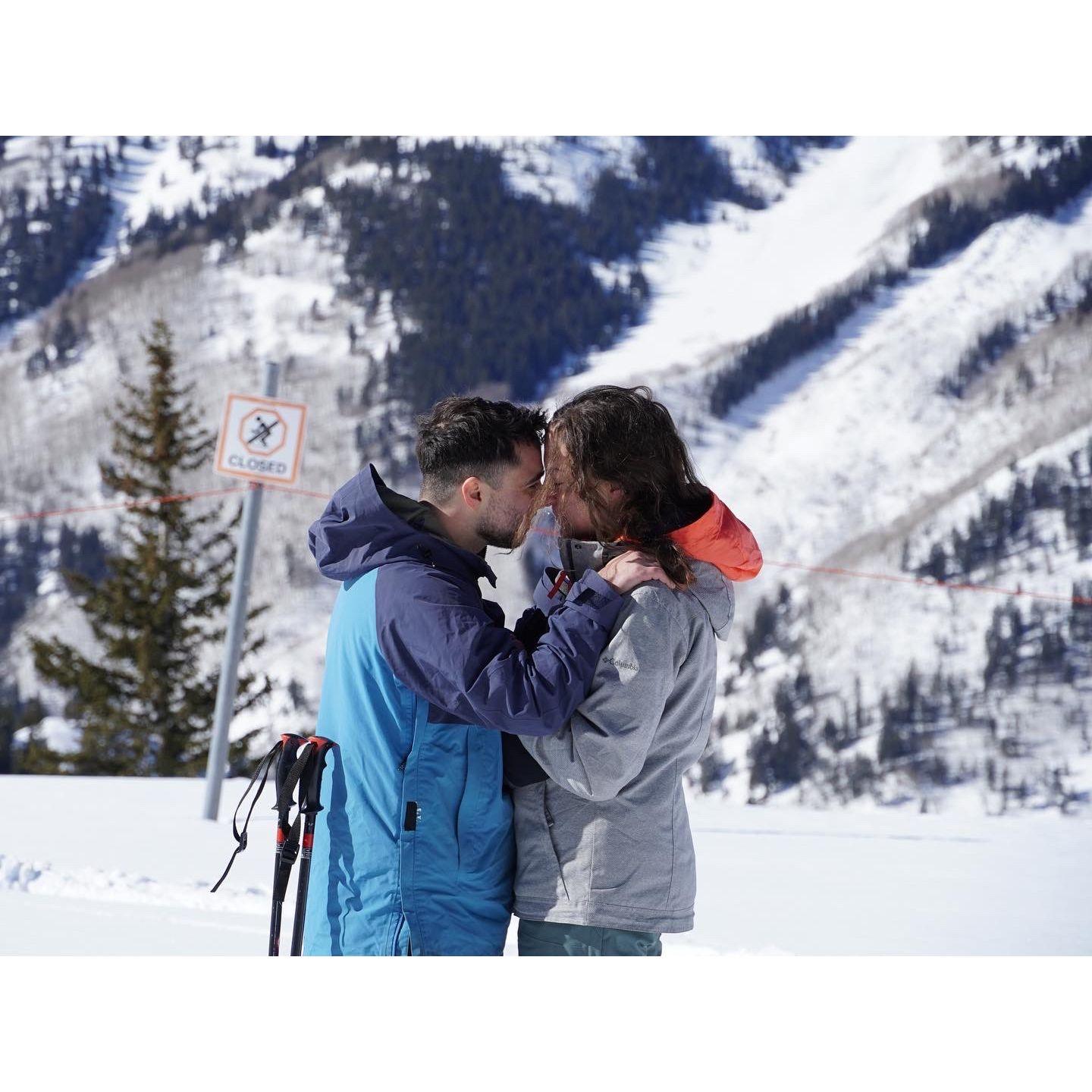Proposal in Aspen captured by Oberg hiding in the trees, February 2022