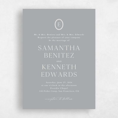Pewter Gray, Grey Wedding Invitation - Manarola Portrait
