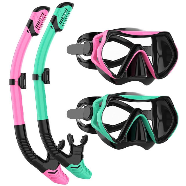 Snorkeling Gear for Adults, JRing Snorkel Mask Set with 180 Degree Tempered Glass Anti Fog Goggles Scuba Dry Top Snorkel for Swimming, Scuba Diving Mask for Men Women