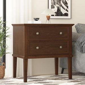 IKENO Solid Wood Nightstand with 2 Drawers, Wooden Bed Side Table, Tall Wooden Night Stand, End Table with 2 Drawers for Bedroom or Living Room, Walut