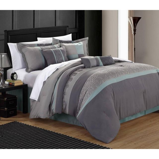 King 8pc Euphrasia Comforter Set Aqua Blue - Chic Home Design