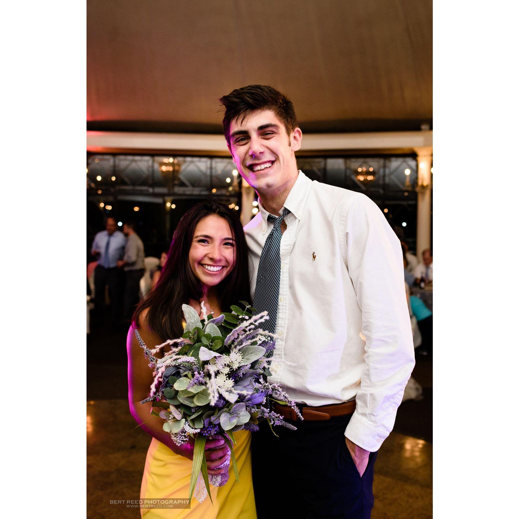 Meant to be! Christina caught the bouquet and Michael caught the garter at a PT school classmate's wedding in 2019