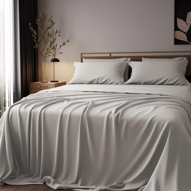 JSELF Bamboo Sheets King Size Bed Sheets 4-Pcs Set - 100% Organic Bamboo Viscose 400 Thread Count Percale Luxuriously Soft, Cooling & Breathable Double Stitching, 16” Deep Pocket - Light Grey (King)
