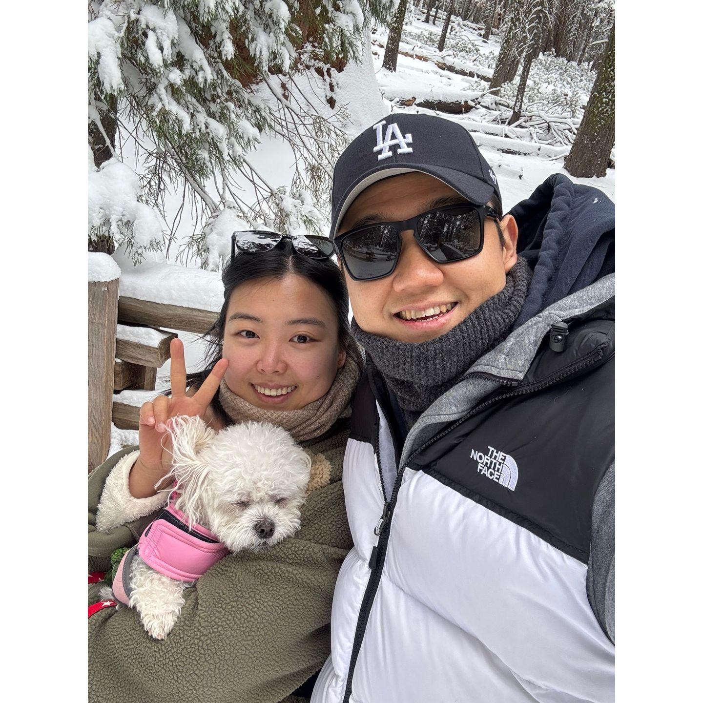 Possibly first time of our baby seeing snow!