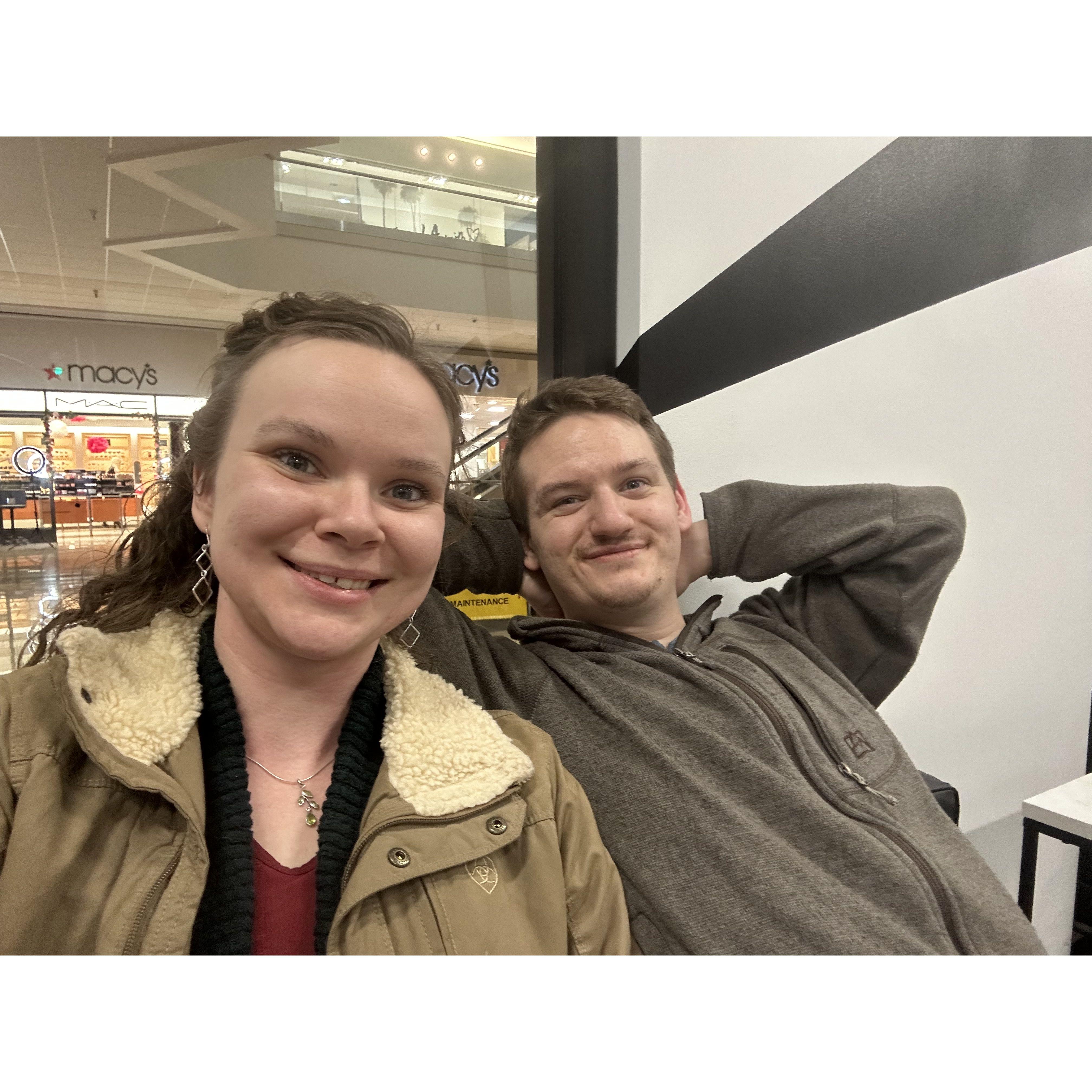 Our first Valentines Day together waiting to do an Escape Room