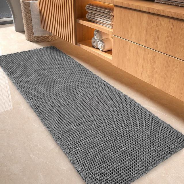 tchdio Waffle Bath Mat-Runner Rug, Super Absorbent Non Slip Bath Mats for Bathroom Runner Rug Machine Washable Long Bathroom Rugs with Tassels, Bath Rugs for Bathroom Floor Beside Tub, 2' x 6'