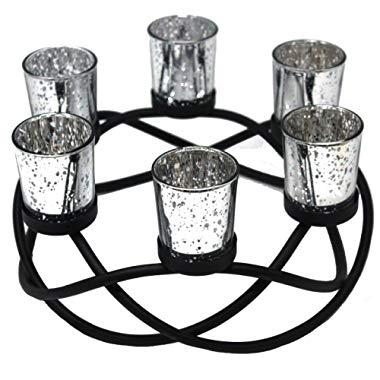 Seraphic Table Candle Holder Centerpieces, Black, Silver Glass Cups