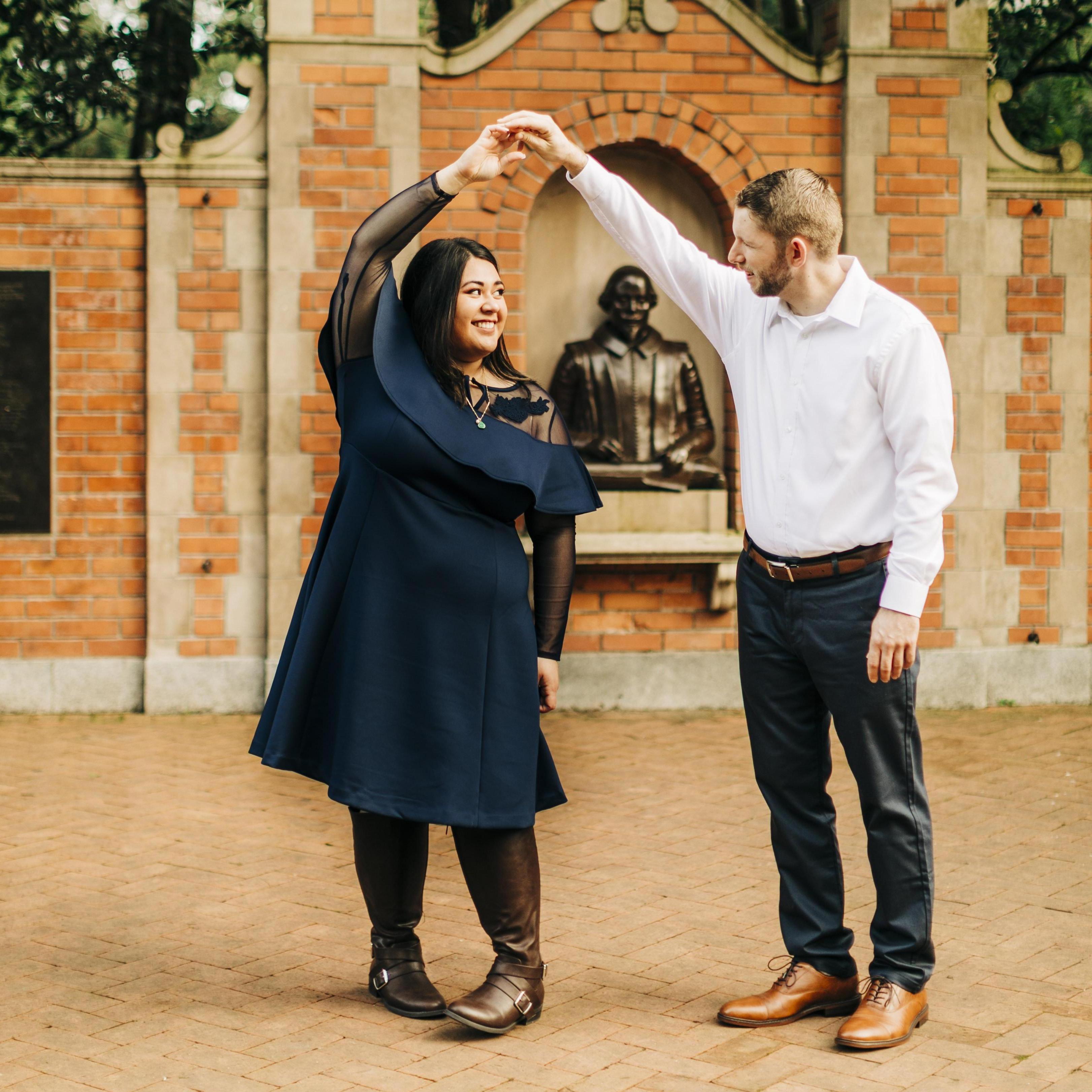 Engagement Photo 1/19/19. Shakespeare statue in the background.