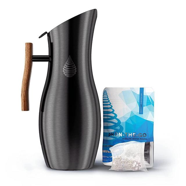 pH Vitality Alkaline Water Filter Pitcher for Drinking Water Stainless Steel - Alkaline Water Pitcher with Filter for Tap Water - High pH Filtered Water Purifier with Alkaline Filter - 1.9L (Black)