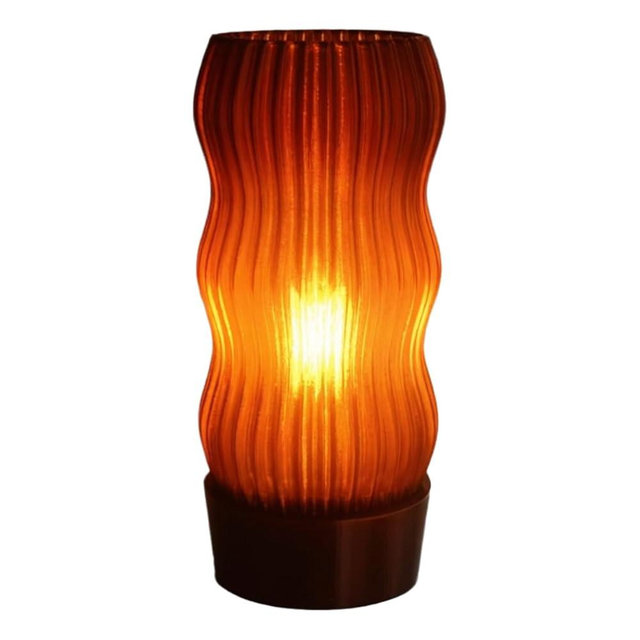 Wavy x Amber Table lamp_3D Printed with 99% Recycled Plastic - LED Lamp - LED Bulbs Include (Amber Base, Amber Shade)
