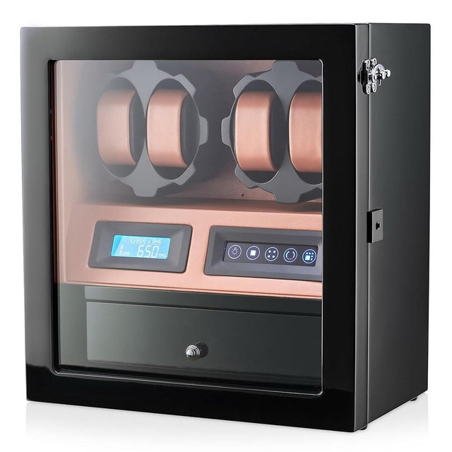 4 Watch Winder with 5 Watch Storage Space, LCD Display, Touch Control and Interior Light