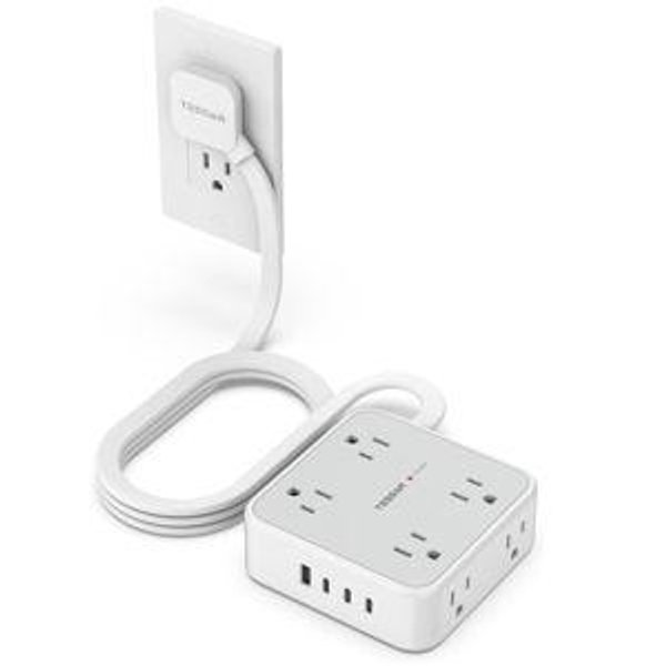Surge Protector Power Strip, 5 FT Extension Cord with Multiple Outlets Flat Plug, 4 USB (3 USB C) and 8 AC Outlets