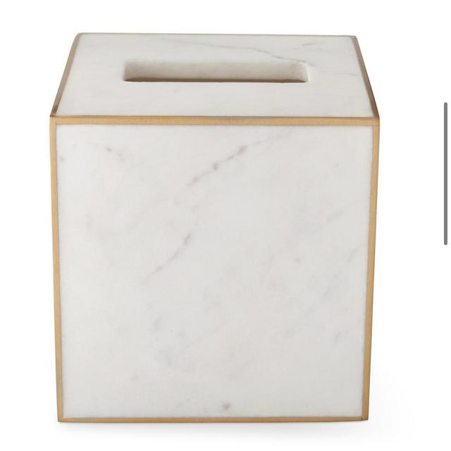 White Marble and Brass Bath Collection, Tissue Holder