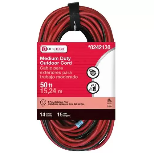 Utilitech Medium duty 50-ft 14/3 3-Prong Outdoor Sjtw Medium Duty General Extension Cord