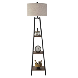 Floor Lamp, Standing Reading Light with Shelves and Fabric Shade, Modern Tall Pole Lamp, Accent Furniture Décor Lighting for Living Room, Bedrooms