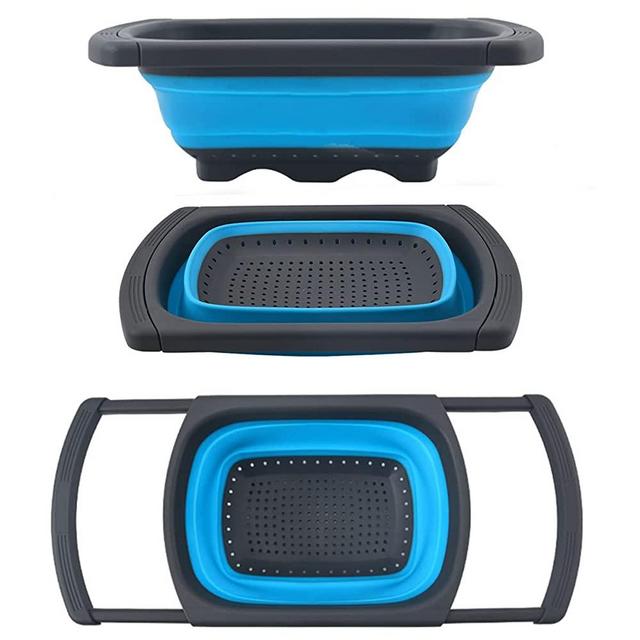 Dkrsyz Set of 1 Collapsible Colander Bowl Strainer for Over The Sink,Kitchen,Flat, Food Grade Squish Foldable Nesting Holes Filter Expandable Basket Pot Dish Tub Box for Berry,Fruit Vegetable,Pasta