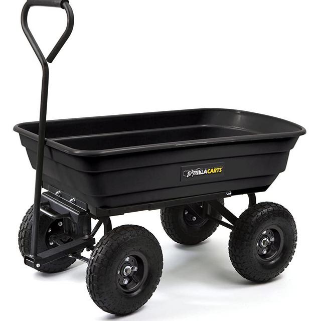 Gorilla Carts GOR200B Poly Garden Dump Cart with Steel Frame and 10-Inch Pneumatic Tires, 600-Pound Capacity, 36-Inch by 20-Inch Bed, Black Finish