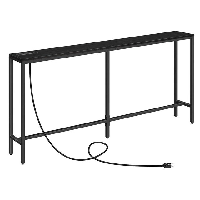 MAHANCRIS 63" Console Table with Power Outlet, Narrow Sofa Industrial Entryway Behind Couch Table with USB Ports for Entryway, Hallway, Foyer, Living Room, Bedroom, Black CTHB16E01
