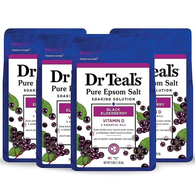 Dr Teal's Pure Epsom Salt Soak, Black Elderberry with Vitamin D, 3 lbs (Pack of 4) (Packaging May Vary)