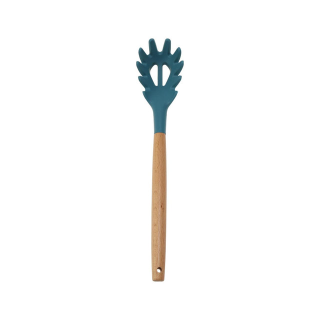Unique Bargains Spoon Hand Wash Only Pasta Claw Silicone Wooden Handle 12.6" 1 Pc Dark Blue