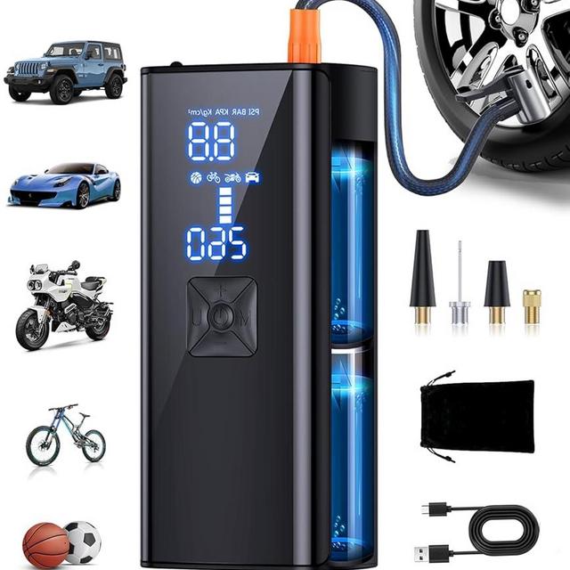 Tire Inflator Portable Air Compressor, 2X Faster Inflation Portable Air Pump with Digital Pressure Gauge & LED Light, 150PSI Tire Pump for Car, Motorcycle, Bicycle, Ball and More