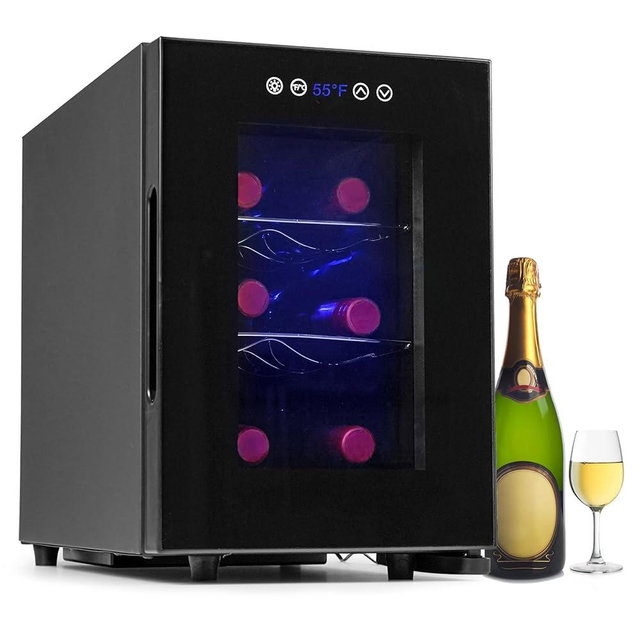 Iceblue 6 Bottle Wine Fridge Cooler, Digital Temperature Control White & Red Wine Beverage Refrigerators Mini Fridge with Wine Rack, Champagne mini Refrigerator for Home and Kitchen and Bar - Black