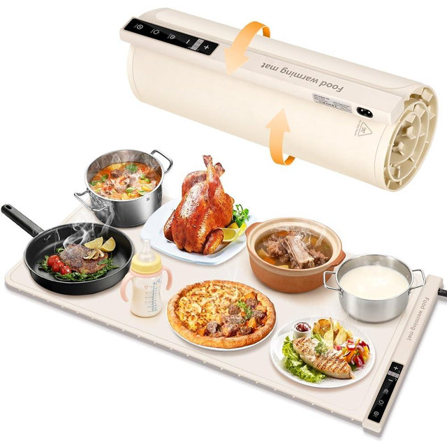 Extra Large Food Warming Mat with Heat - Electric Silicone Food Warming Tray for Buffet, Rollable Food Warmer Mat for Countertop,Heating Mat with Timer and 7 Heat Levels, Rollable Portable Food Warmer