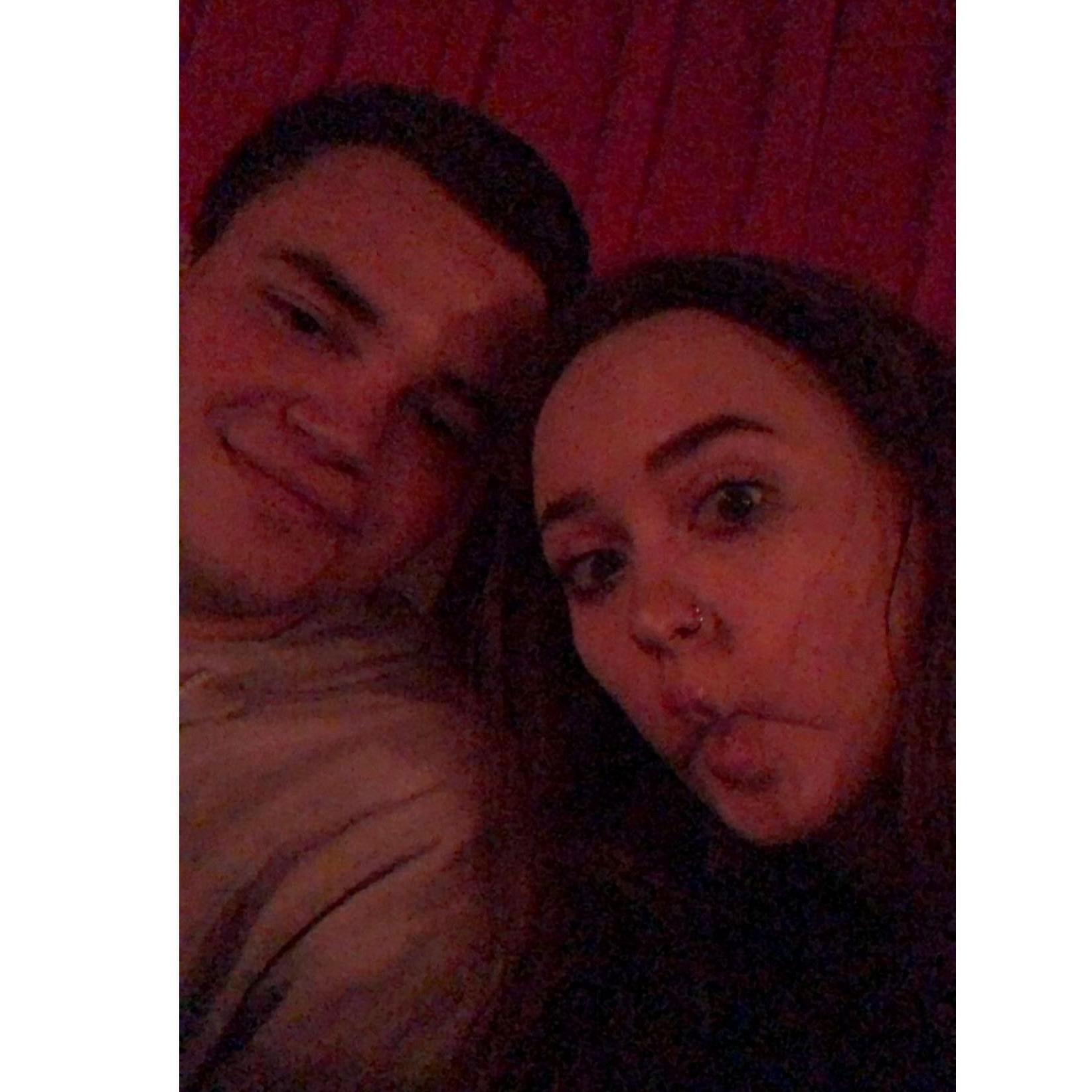 The only photo we have from our first date. We spent too much time chatting about our lives and how terrible the movie was. March 2019.