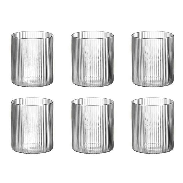 Origami Style Glass Cups Set, 10 oz Ripple Drinking Glasses, Glass Cups Vintage Glassware Set of 6, Ideal for Coocktail, Whiskey, Beer, Juice, Water, Gift