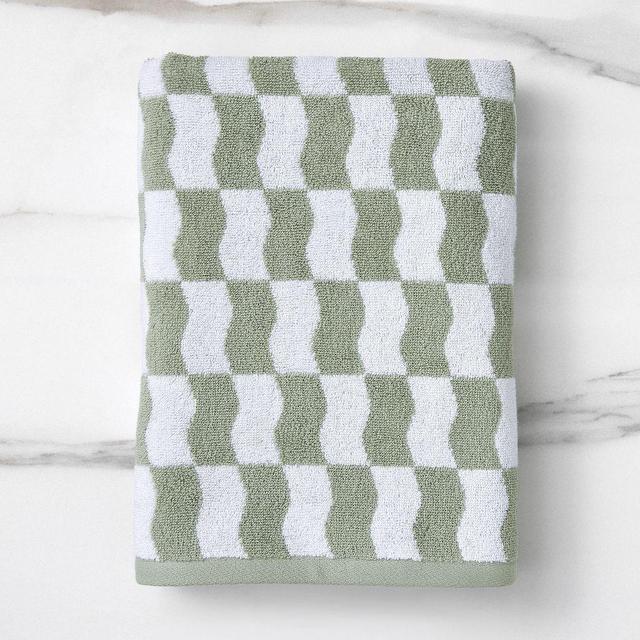 Wavy Block Towel, Bath Towel, Sage