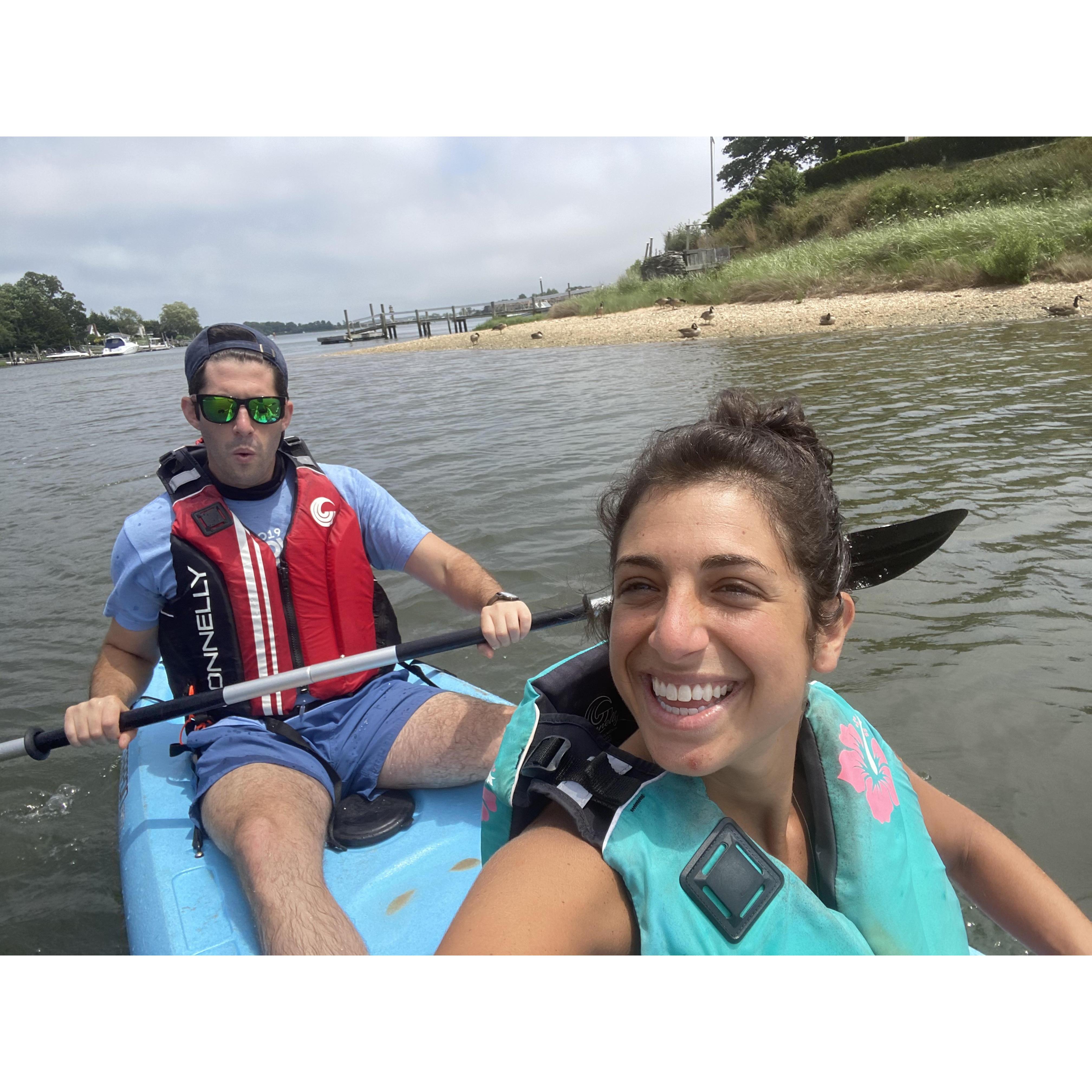 They love kayaking on the Peconic Bay, especially since wakeboarding may be out for a while.