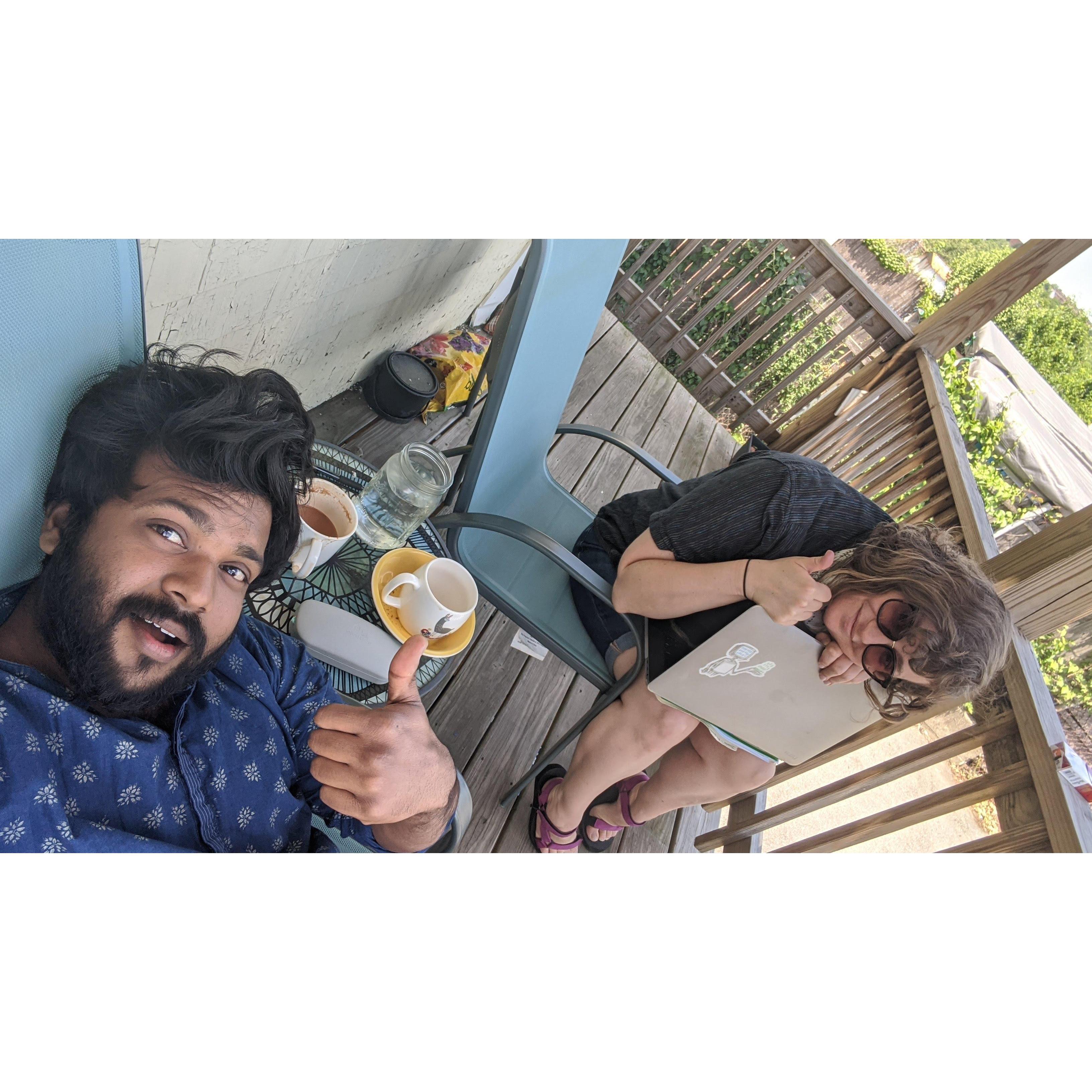 Work from home, porch coffee/chai edition