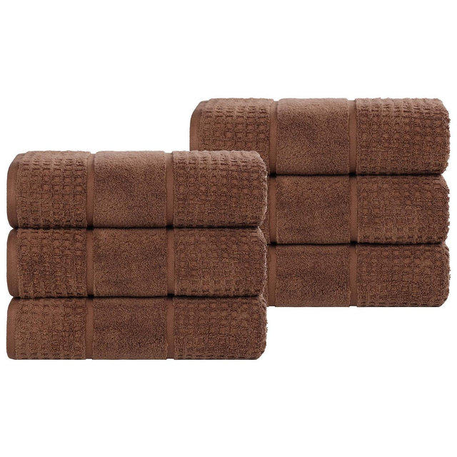 Zero Twist Cotton Waffle Honeycomb Medium Weight Hand Towel Set of 6, Chocolate - Blue Nile Mills