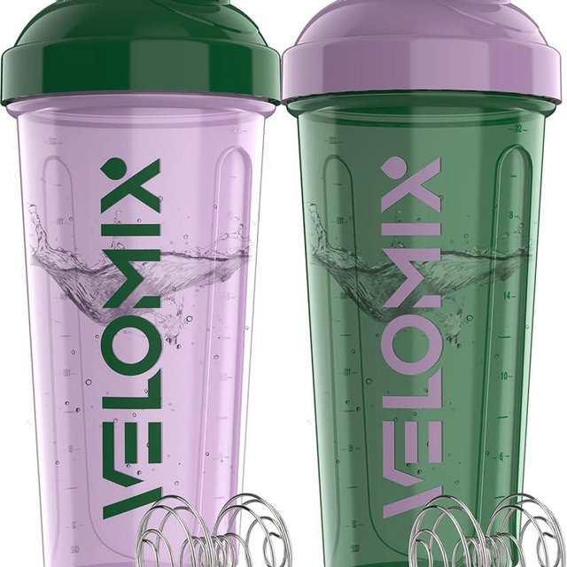 VELOMIX -2 Pack- 28 oz Protein Shaker Bottles for Protein Mixes - 2x Wire Whisk | Leak Proof Shaker Cups for Protein Shakes | Protein Shaker Bottle Pack (Flower Set)
