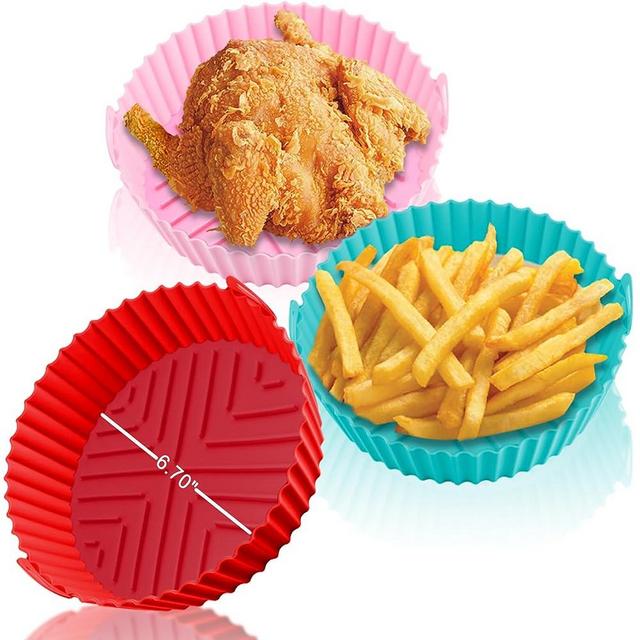 Vnjaoi 3 PCS Air Fryer Silicone Pot,7.5inch Reusable Air Fryer Silicone Liner,Fits 3-5 QT Air Fryer,Food Safe Air Fryers Oven Accessories,Replacement Of Flammable Parchment Liner Paper