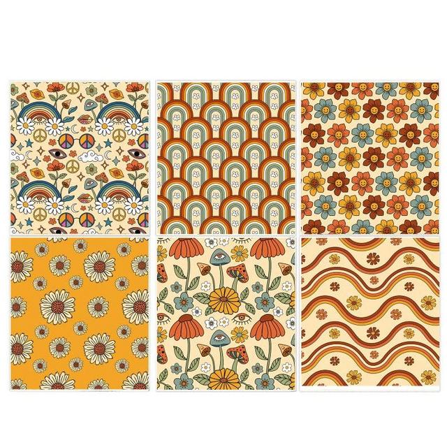 Whaline 6 Pack Retro Floral Swedish Dishcloths Boho Rainbow Kitchen Dish Towel Reusable Washable Cotton Kitchen Towel for Counter Cleaning Baking Cooking, 7 x 8 Inch