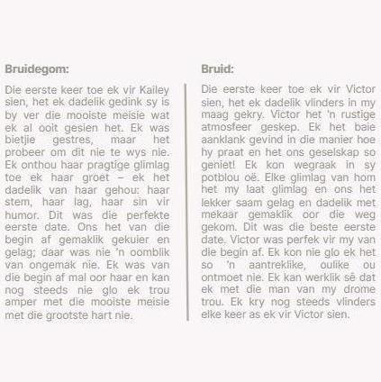 Bruidspaartjie se eerste indrukke van mekaar