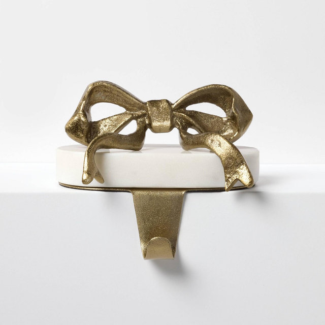 Marble and Metal Bow Christmas Stocking Holder Gold - Threshold™ designed with Studio McGee