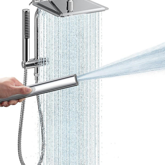 Veken Shower Head, 10'' Luxury All Metal Rain Shower Heads with Handheld Spray Combo, Hand Held Bathroom Combo with Adjustable Extension Arm, Bathroom Accessories, Dual Rainfall Showerhead Chrome
