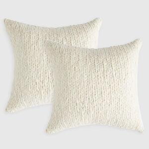 Chunky Hand Knit Wool Pillow Cover (Set of 2) - IVORY, 20x20