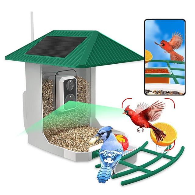 2.5K Smart Bird Feeder with Camera, 2.5L Birds Watching Camera with AI Identify Bird Species, Outdoor Birds Feeder House with Solar Panel for Bird Lovers (Green)