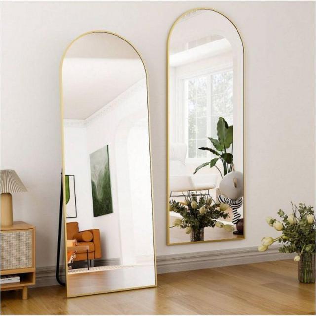 18" x 58" Full Length Arched Floor Mirror, Gold-HOMLUX: Freestanding Design, Metal Frame
