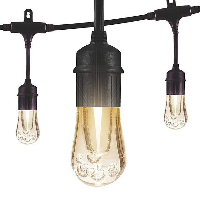Enbrighten Vintage LED Cafe Lights, Outdoor String Lights, Black, 48ft, 24 Impact Resistant Lifetime Bulbs, Premium, Shatterproof, Weatherproof, Indoor/Outdoor, Commercial Grade, 35631