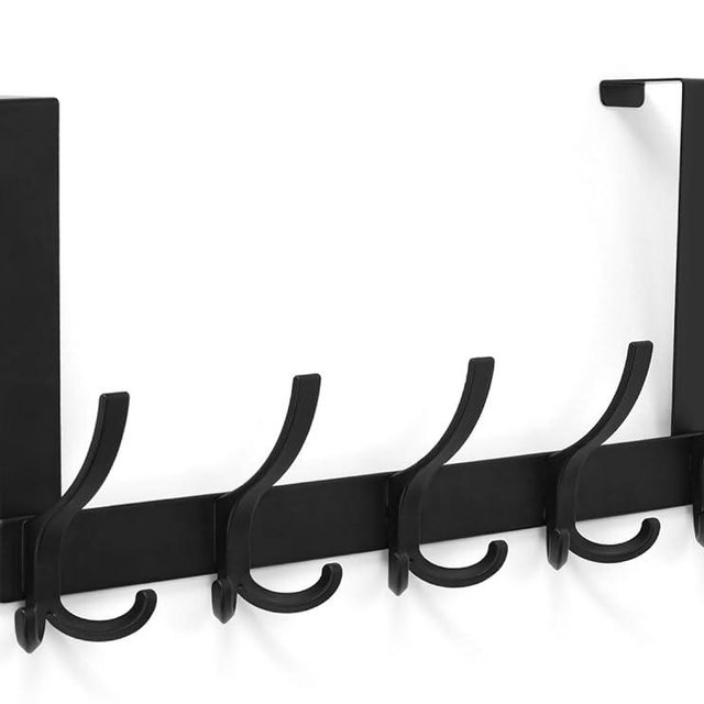 Optish Door Hanger Hook, Over The Door Hooks for Hanging, Over The Door Towel Racks for Bathroom, Over The Door Hanger - 5 Triple Hooks for Towel, Clothes and Hat (Black, 1 Pack)