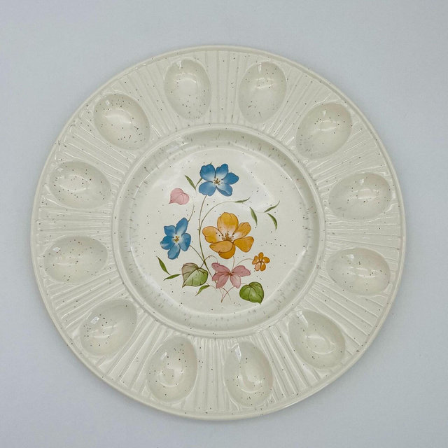 Floral Ceramic Deviled Egg Serving Dish/Mid Century Treasure Craft USA