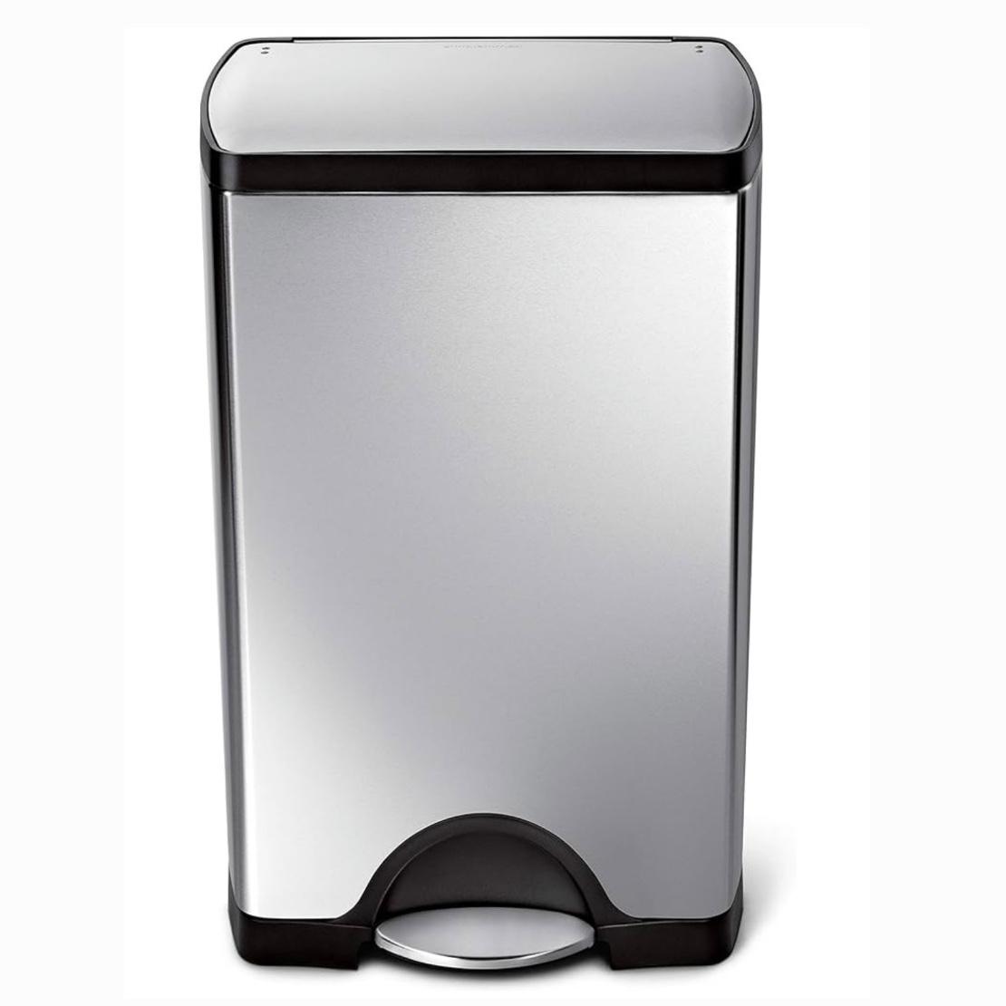 simplehuman 38 Liter / 10 Gallon Rectangular Kitchen Step Trash Can, Brushed Stainless Steel