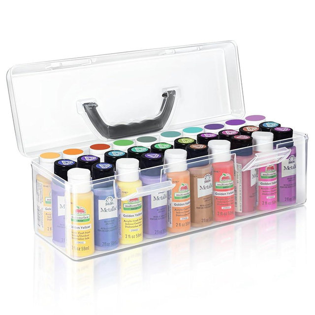 Vowcarol Acrylic Paint Storage Box for Apple Barrel Acrylic Paint, 30 Bottles Capacity Acrylic Paint Organizer for 2 fl. oz Acrylic Paints, Craft Paint Organizer, Clear