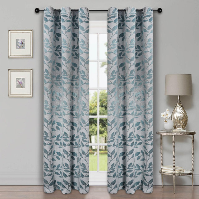 Modern Bohemian Leaves Room Darkening Window Curtains, Set of 2 , 42"x96", Teal - Blue Nile Mills