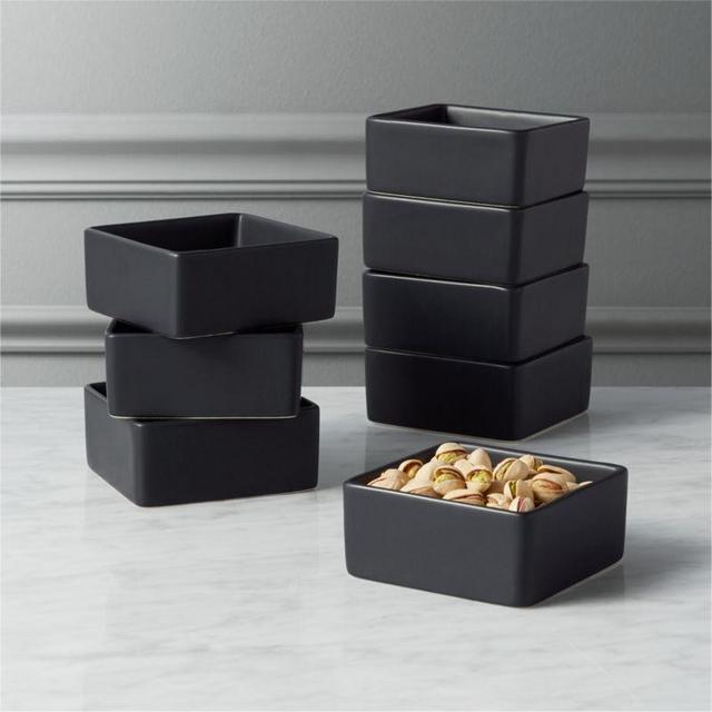 Set of 8 Bento Matte Black Mini Bowls