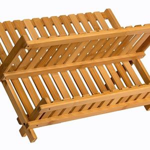 Sagler wooden dish rack plate rack Collapsible Compact dish drying rack Bamboo dish drainer